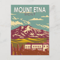 Mount Etna Sicily Travel Art Vintage