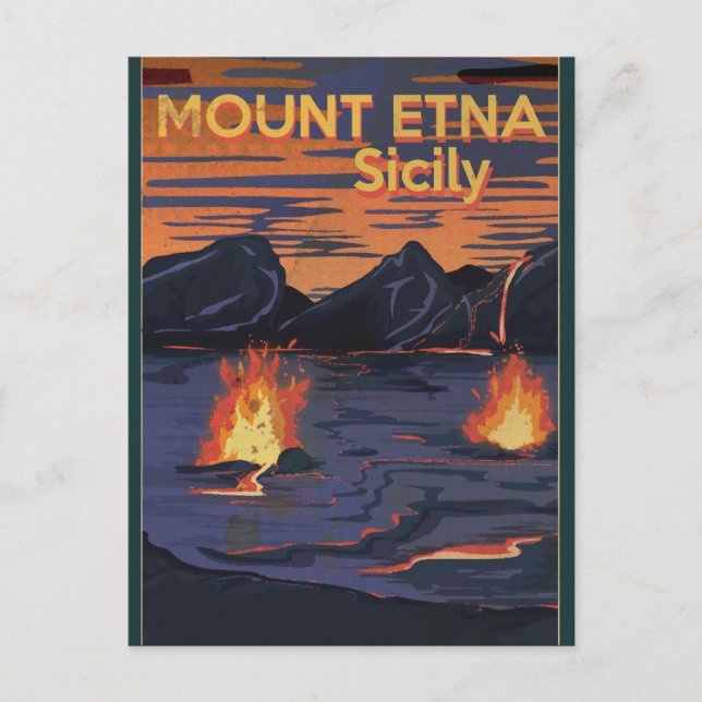 Mount Etna, Sicily vintage travel poster Postcard (Front)