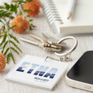 Mount Etna Volcano Smoking Evenning Key Ring