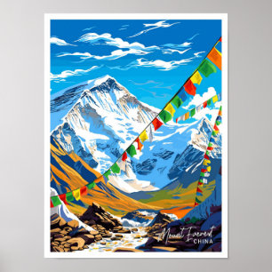 Mount Everest China Travel Vintage illustration Poster
