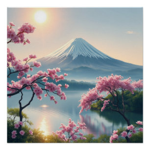 mount fuji and cherry blossoms poster