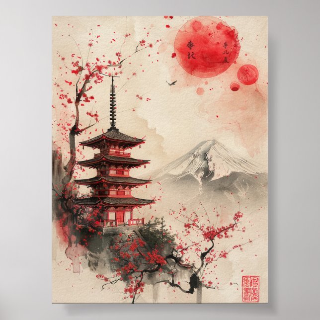 Mount Fuji and Pagoda – Classic Japanese Landscape Poster (Front)