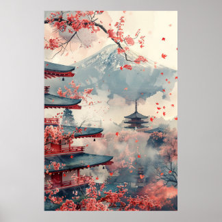 Mount Fuji and Pagoda – Classic Japanese Landscape Poster