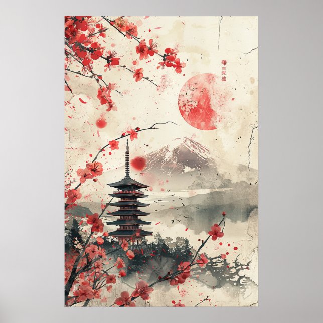 Mount Fuji and Pagoda – Classic Japanese Landscape Poster (Front)