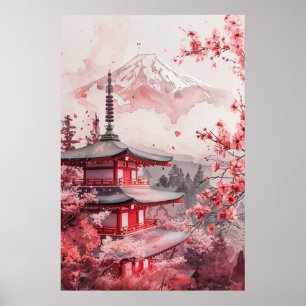 Mount Fuji and Pagoda – Classic Japanese Landscape Poster