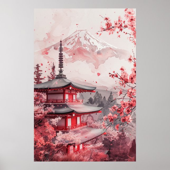 Mount Fuji and Pagoda – Classic Japanese Landscape Poster (Front)