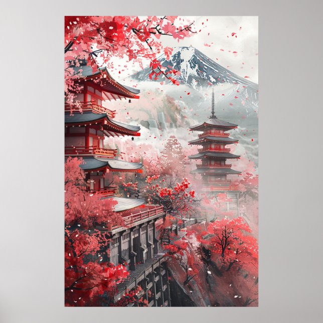 Mount Fuji and Pagoda – Classic Japanese Landscape Poster (Front)