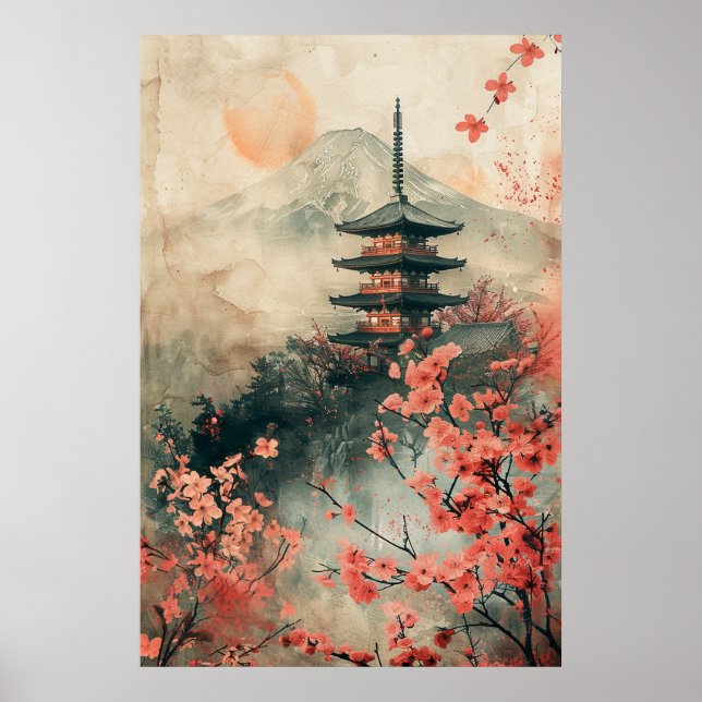 Mount Fuji and Pagoda – Classic Japanese Landscape Poster (Front)