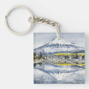 Mount Fuji and the Shinkansen Doctor Yellow Key Ring