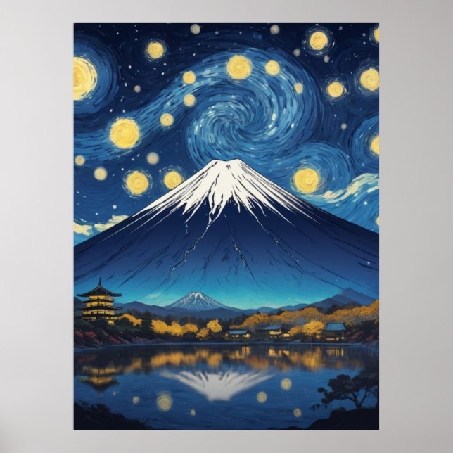 mount fuji at starry night poster (Front)