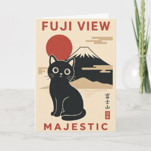 Mount Fuji Cat Japanese Landscape Illustration Card
