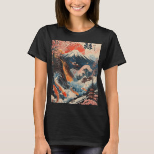 Mount Fuji Cherry Blossom Koi Fish Japanese Art T-Shirt