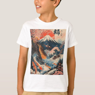 Mount Fuji Cherry Blossom Koi Fish Japanese Art T-Shirt