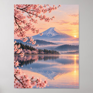 Mount Fuji Cherry Blossom Sunrise Japanese Landsca Poster