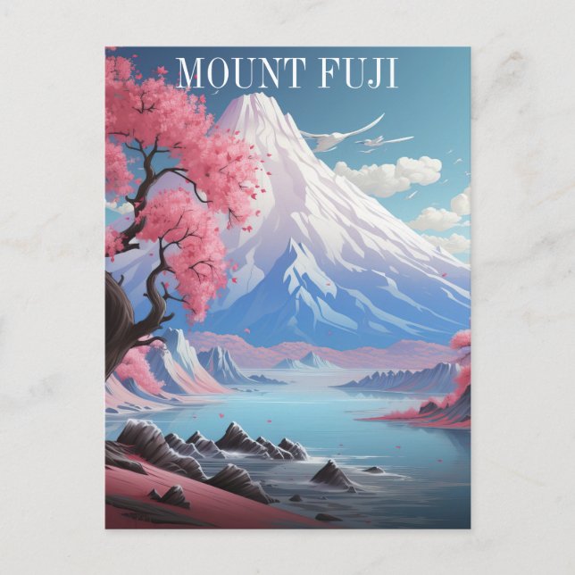 Mount Fuji Cherry Blossoms  Retro Travel Postcard (Front)