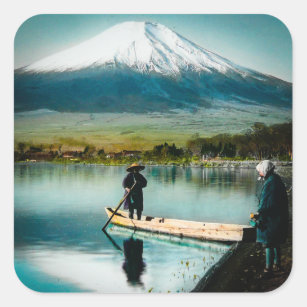 Mount Fuji from Lake Yamanaka 富士 Vintage Square Sticker