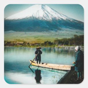 Mount Fuji from Lake Yamanaka 富士 Vintage Square Sticker