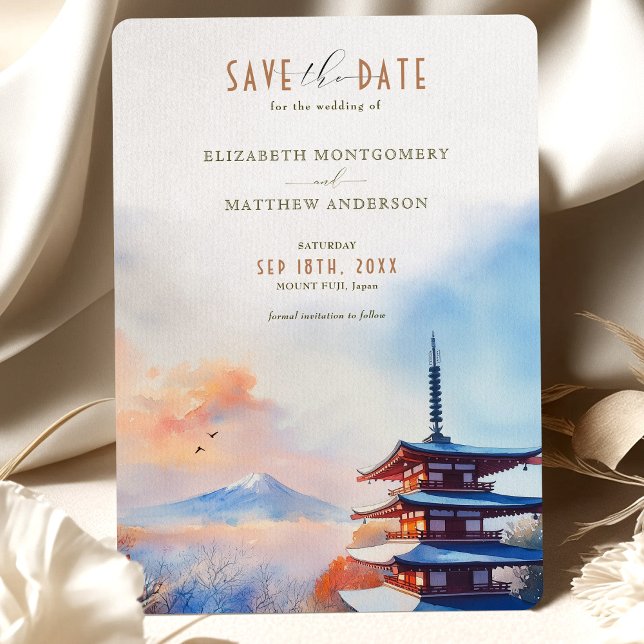 Mount Fuji Japan Chuerito Pagoda Save the Date Invitation (Creator Uploaded)