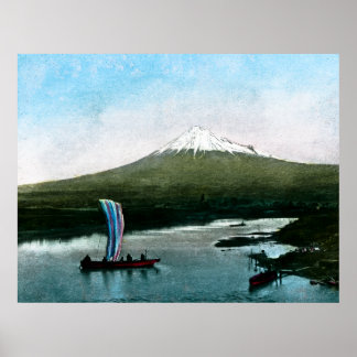 Mount Fuji Japan Lake Yamanaka Vintage Poster