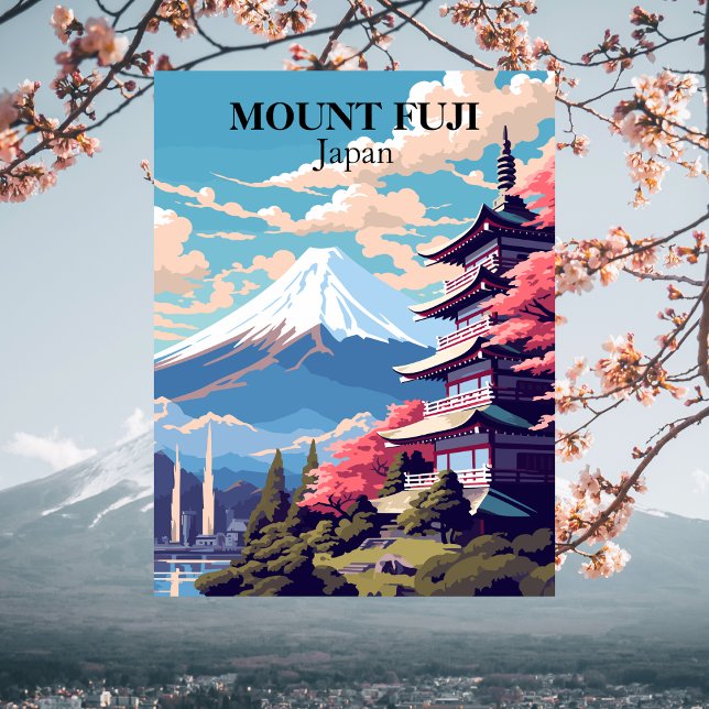 Mount Fuji, Japan Travel Illustration  Postcard (Mount Fuji, Japan)