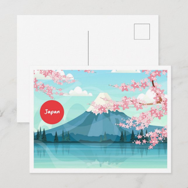 Mount Fuji Japan Vintage Illustration Travel Postcard (Front/Back)