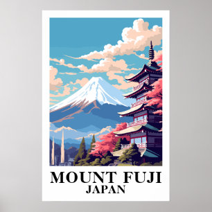 Mount Fuji Japan Vintage Travel Pagoda Art  Poster