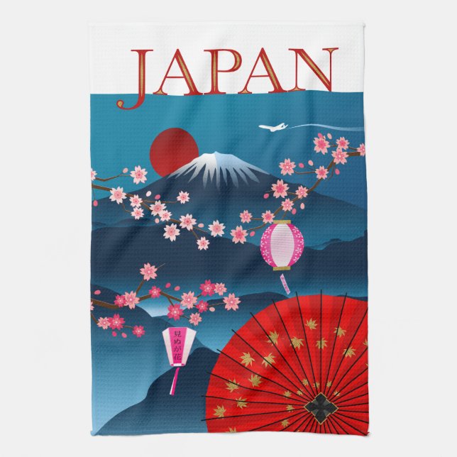 Mount Fuji Japan Vintage Travel Poster Tea Towel (Vertical)