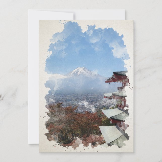 Mount Fuji Japan Watercolor Art T-Shirt Save The Date (Front)