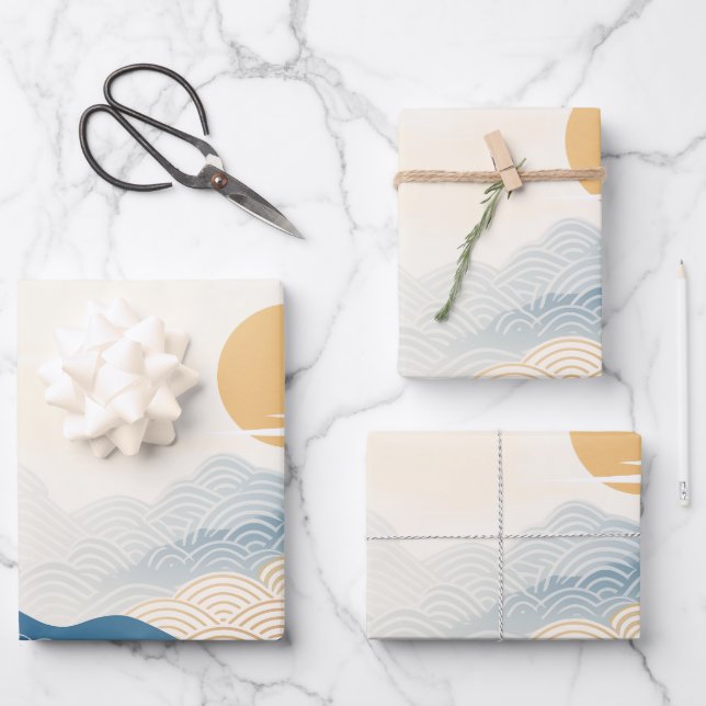 Mount Fuji Japanese Wave Ukiyo-e Art Wrapping Paper Sheet (Front)