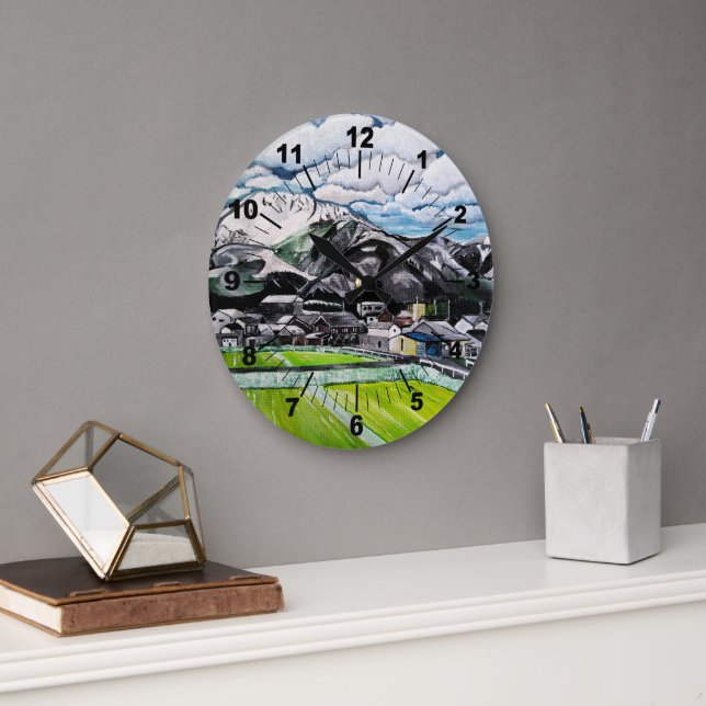 Mount Fuji Painting by Alfred Fox Large Clock (Office)