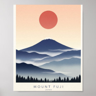 Mount Fuji Poster, Japan Landscape Red Sun Sunrise Poster