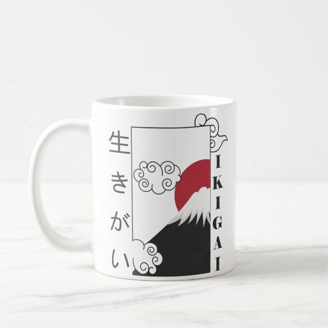 mount fuji retro japanese kanji coffee mug (Left)