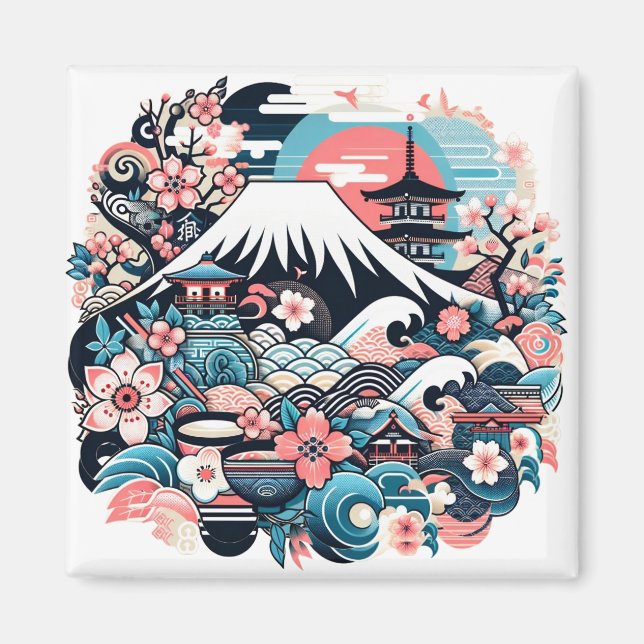 Mount Fuji & Sakura - Traditional Japanese Magnet (Front)