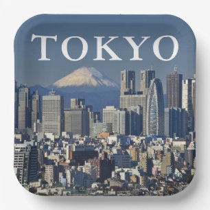 Mount Fuji   Shinjuku District Skyline Tokyo Japan Paper Plate