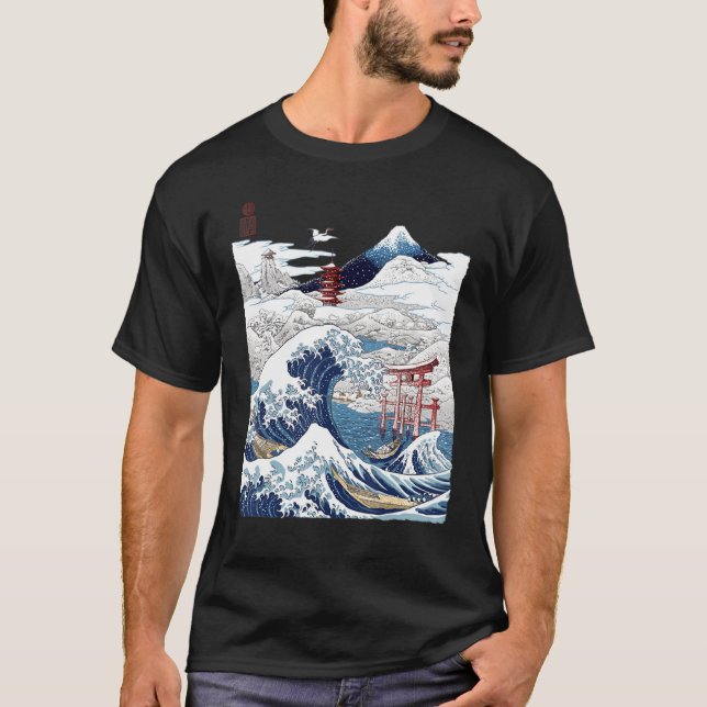 Mount Fuji The Great Wave Japanese Tsunami Kanagaw T-Shirt (Front)