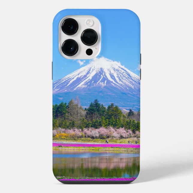 Mount Fuji Trees and Flowers iPhone Case (Back)