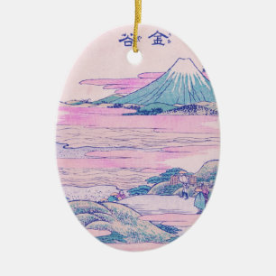 Mount Fuji Ukiyo-e Japanese Vintage Art Ceramic Tree Decoration