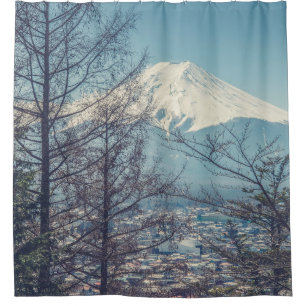 Mount Fuji view from Red pagoda in japan (Vintage Shower Curtain