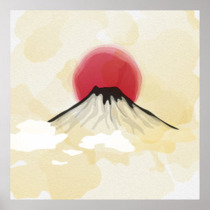 Mount Fuji watercolor illustration Poster