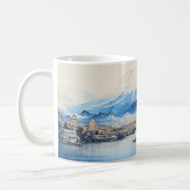 Mount Fuji Watercolour Painting Design.  Coffee Mug (Left)