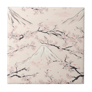 Mount Fuji with Cherry Blossoms – Japanese (1) Tile