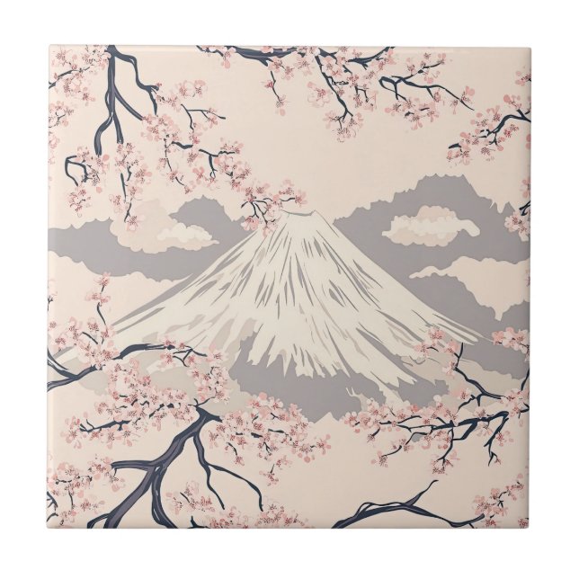 Mount Fuji with Cherry Blossoms – Japanese (2) Tile (Front)