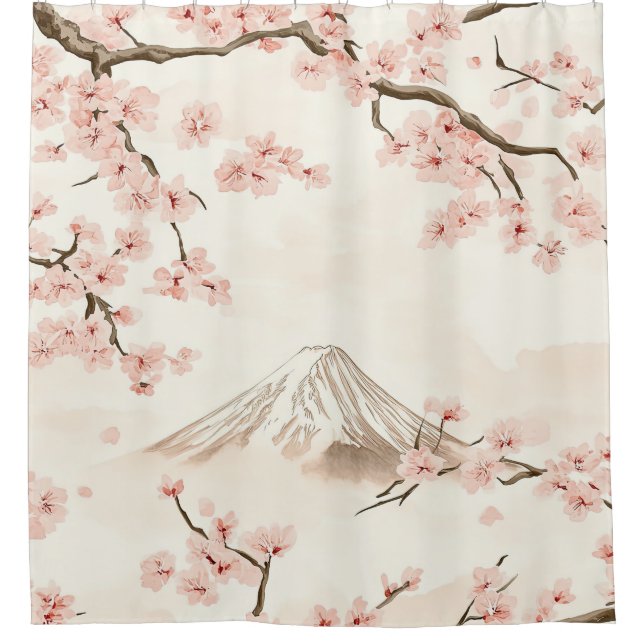 Mount Fuji with Cherry Blossoms – Japanese (3) Shower Curtain (Front)