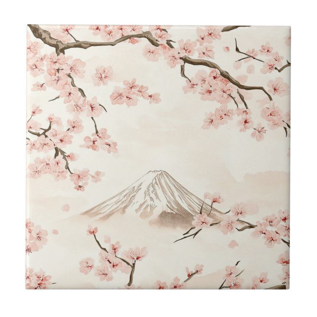 Mount Fuji with Cherry Blossoms – Japanese (3) Tile (Front)
