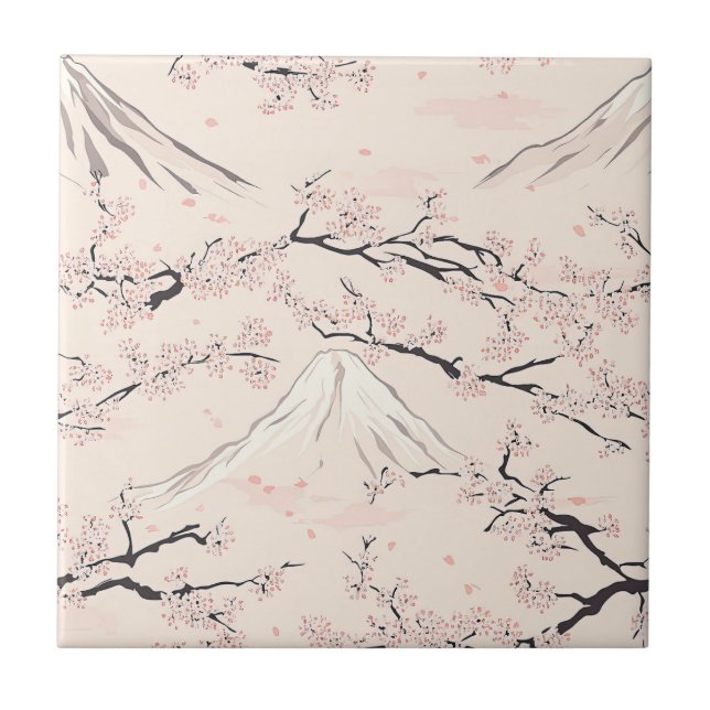Mount Fuji with Cherry Blossoms – Japanese Tile (Front)