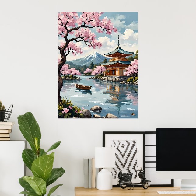 Mount Fuji with Cherry Blossoms Poster (Home Office)