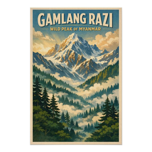 Mount Gamlang Razi, Myanmar retro travel Poster (Front)