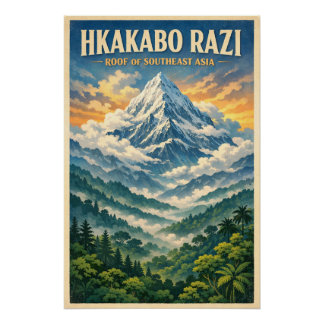Mount Hkakabo Razi, Myanmar retro travel Poster