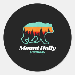Mount holly michigan skiing snowboarding bear classic round sticker