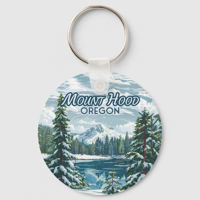 Mount Hood Oregon Ski Pacific Northwest Winter Key Ring (Front)